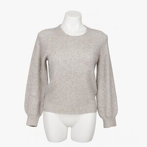 Stitch & Knot Mock Neck Ribbed Sweater XL – Heather Gray Puff-Shoulder